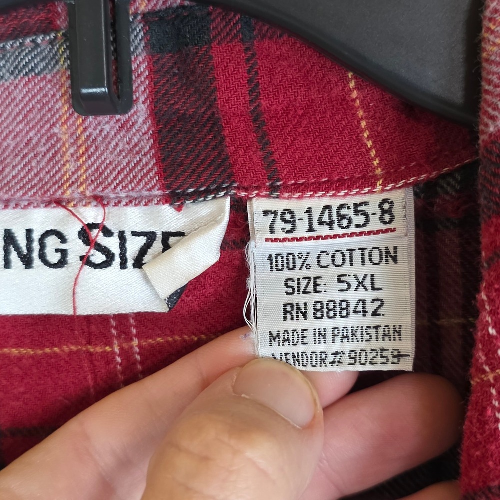 King Size Mens 5XL Red Plaid Full Zip Flannel Shirt 100% Cotton shacket - Picture 2 of 8
